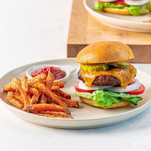 burger with fries