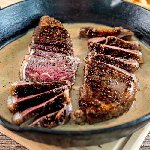 ny strips in pan
